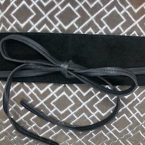 Eileen Fisher Suede Obi Belt, Black, Size XL